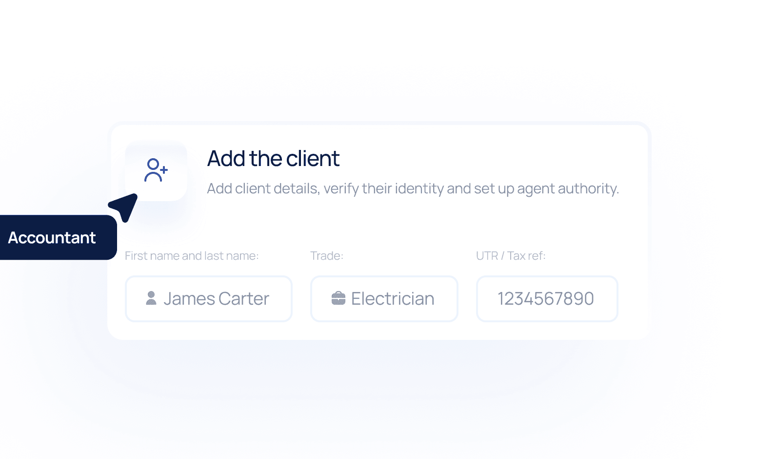 Add the client form with name, trade and UTR fields