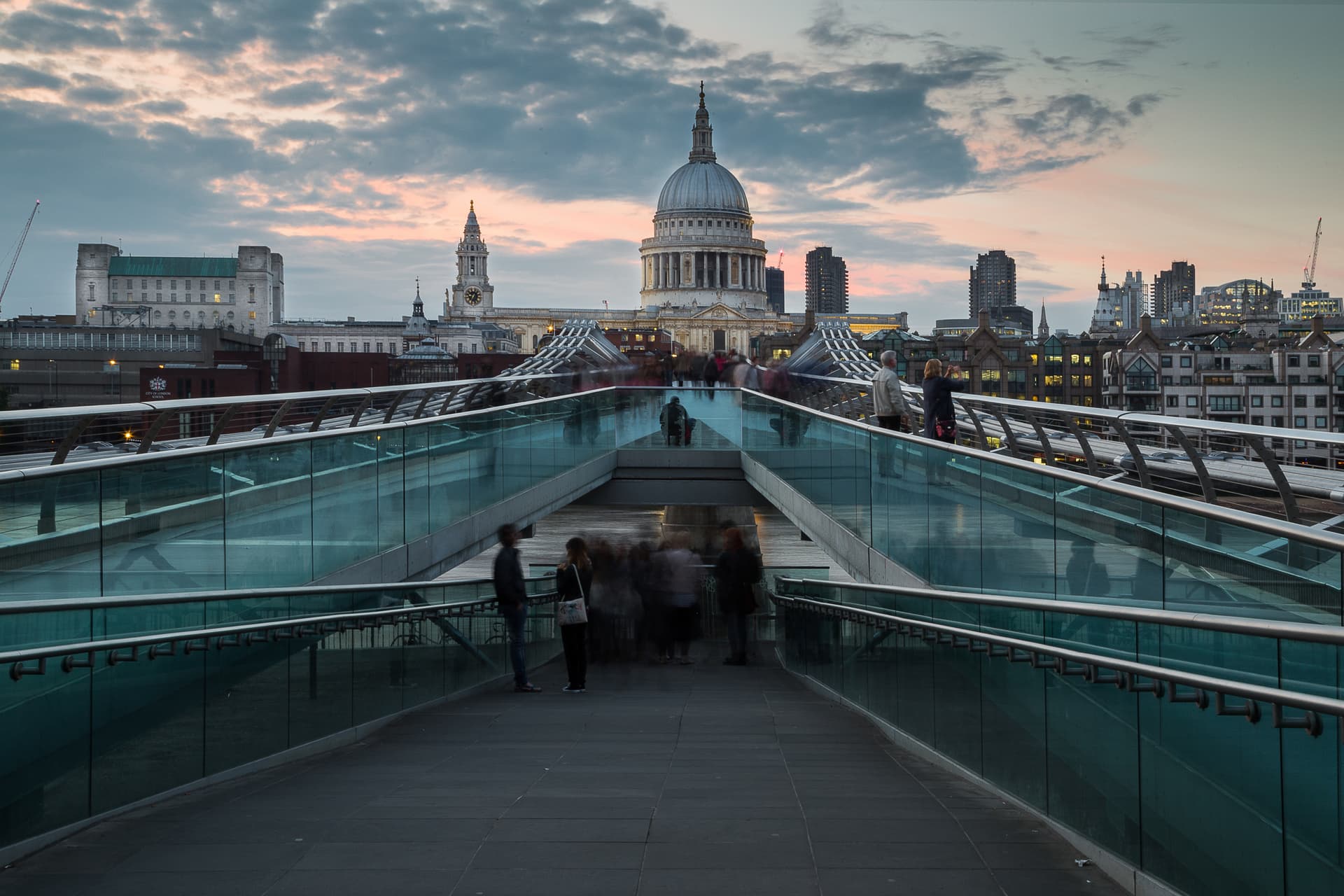 The Millennium Bridge leading toward St Paul's Cathedral in London